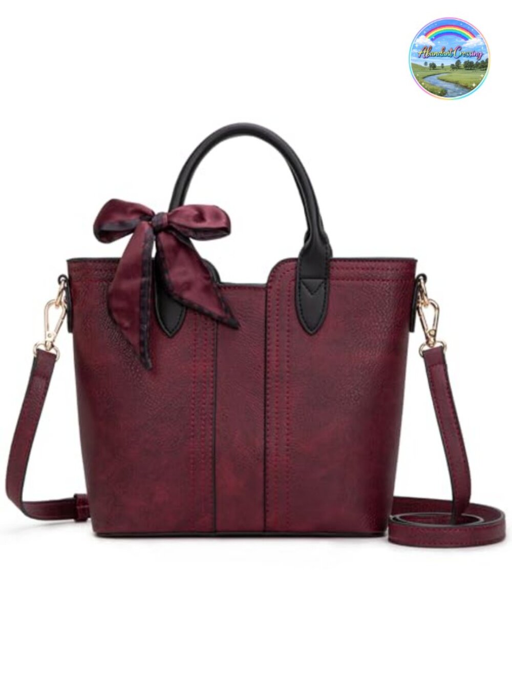 Vegan Leather Satchel Crossbody Tote with Detachable Strap